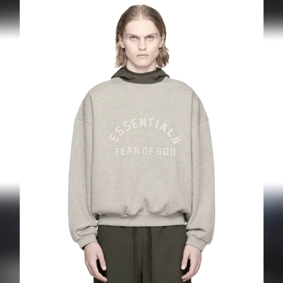 NEW Fear of God Essentials Nylon & Fleece Bonded Hoodie Dark Oatmeal + Ink